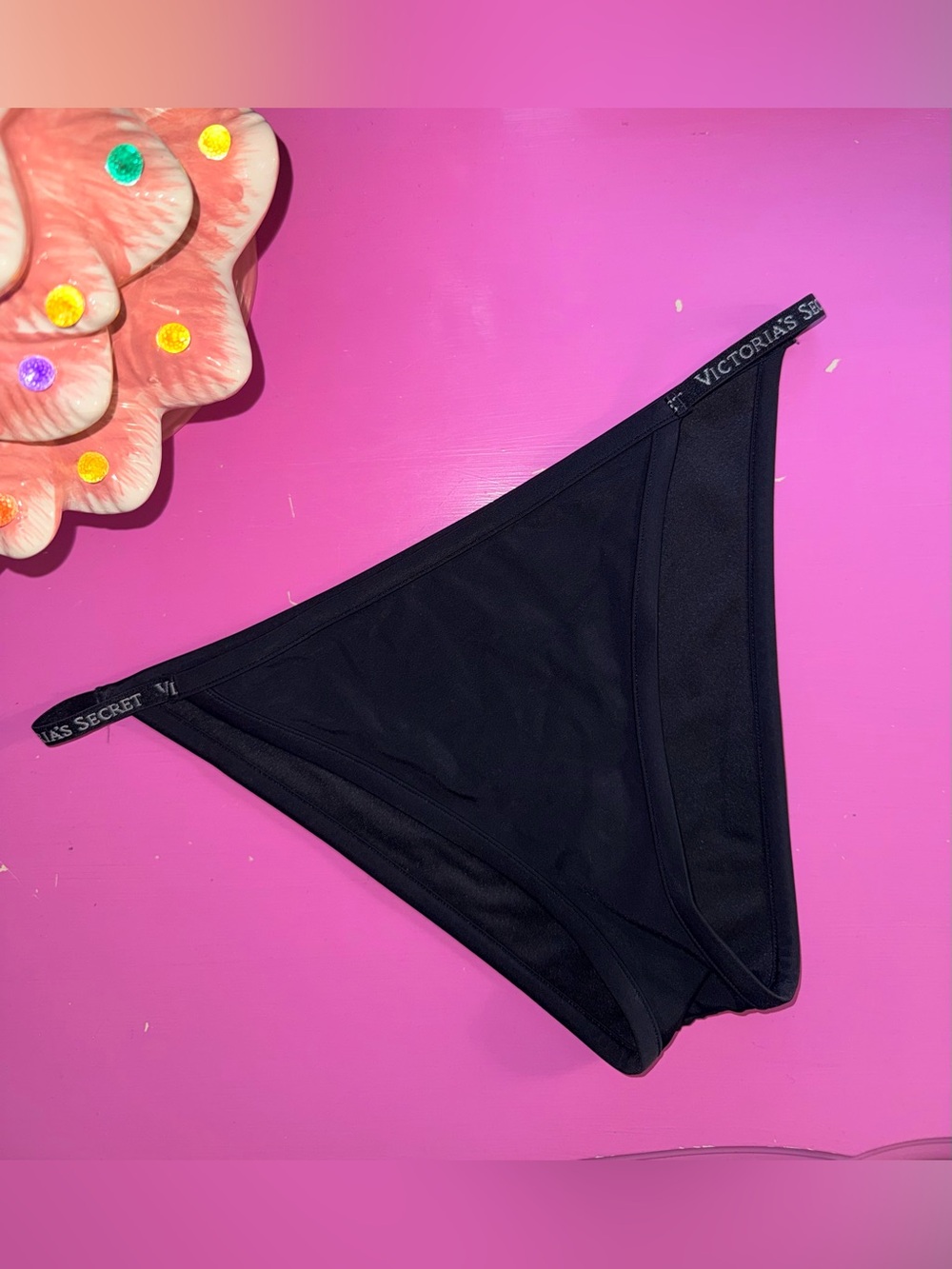 Victorias Secret Swim bikini bottoms logo waistband L black NWOT